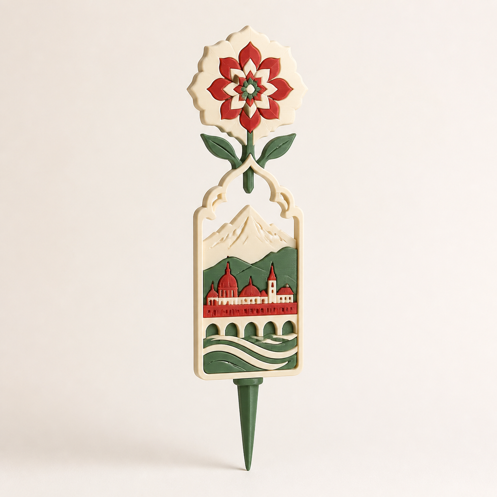 plant stake Alpenblume – Salzburg from PETG on bright studio background