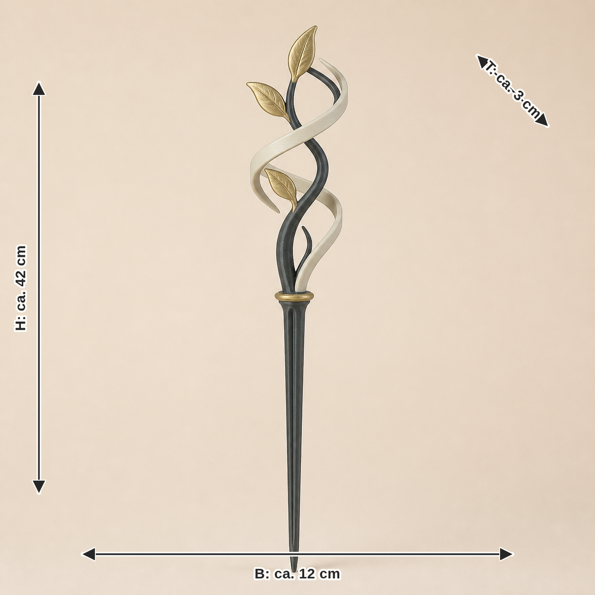 Measurement for plant stake spiral drive – Timeless: width approx. 12 cm, depth approx. 3 cm, height approx. 42 cm