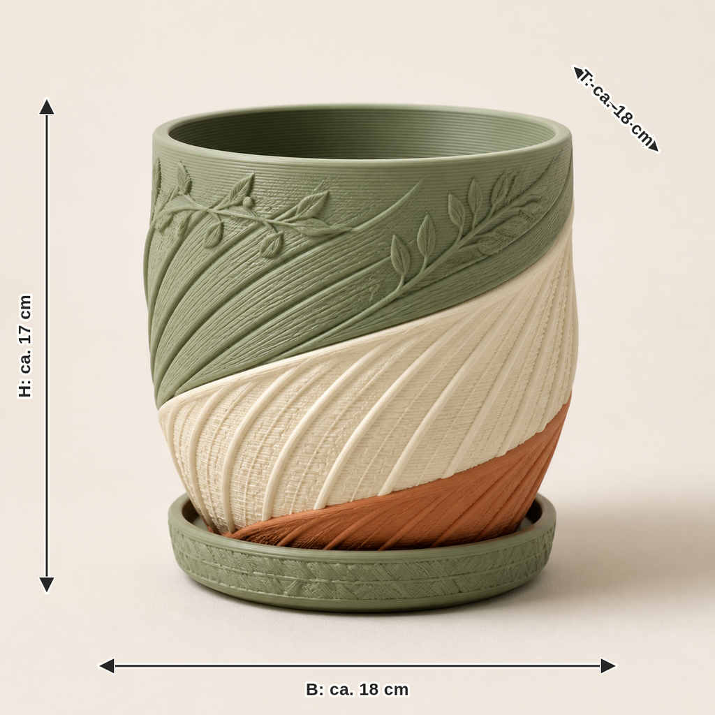 Maßbild für Pflanzgefäß Quellform – Landhaus: Breite ca. 18 cm, Tiefe ca. 18 cm, Höhe ca. 17 cm