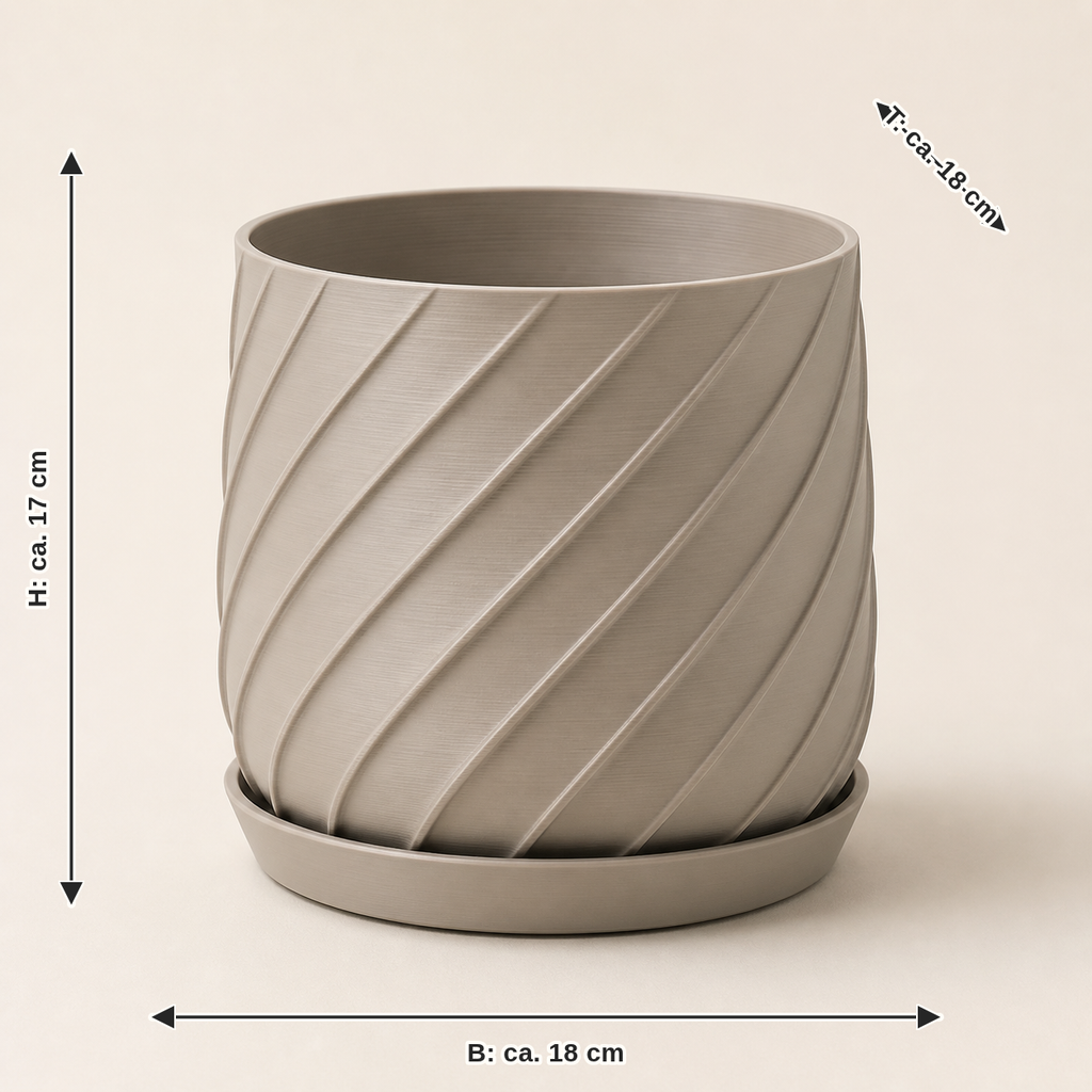 Dimensional image for planter source form – minimalist: width about 18 cm, depth about 18 cm, height about 17 cm