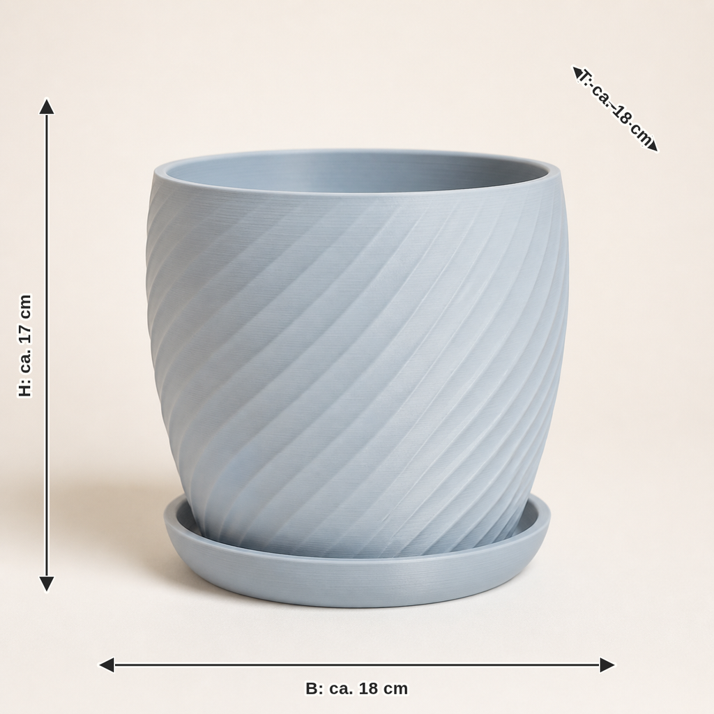 Dimensional image for planter source form – serene: width approx. 18 cm, depth approx. 18 cm, height approx. 17 cm