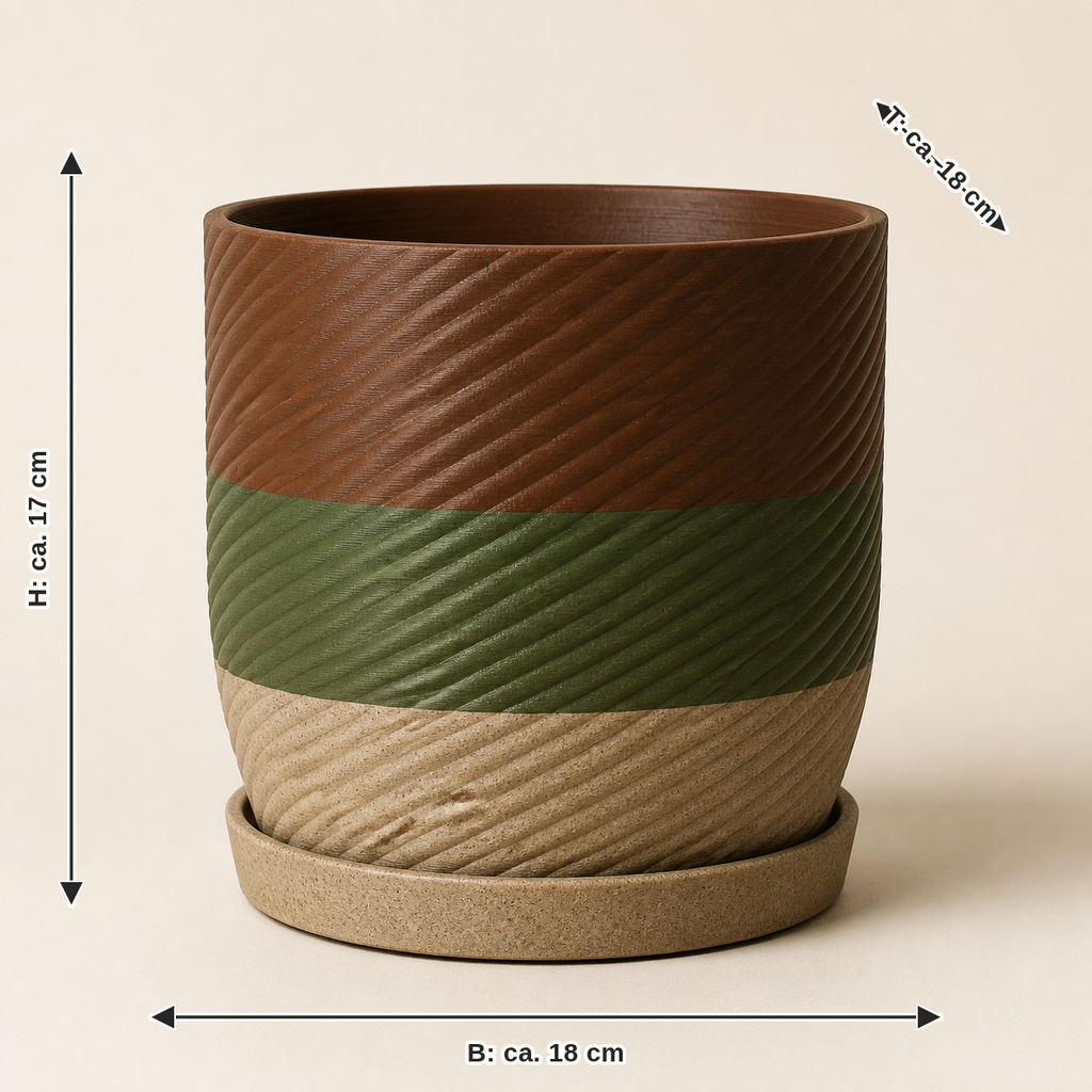 Dimensional image for planter source form – Rustic: width about 18 cm, depth about 18 cm, height about 17 cm