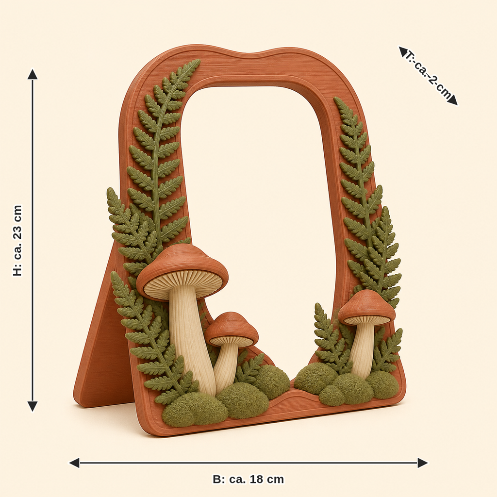 Measurement image for mushroom forest-photo frame mushroom portal: width approx. 18 cm, depth approx. 2 cm, height approx. 23 cm
