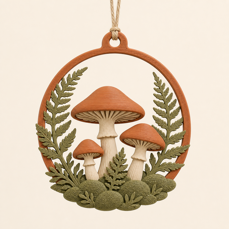 Pilzwald-Hängedeko Waldhauch aus 3D-gedrucktem PETG in Terrakotta, Olivgrün, Creme