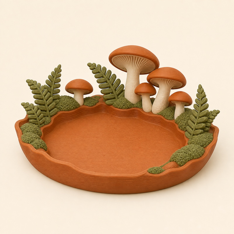 Pilzwald-Schmuckschale Pilzkranz aus 3D-gedrucktem PETG in Terrakotta, Olivgrün, Creme