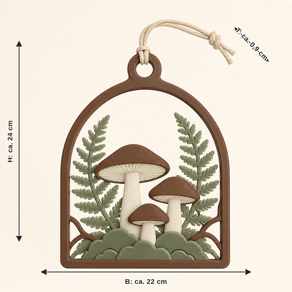 Maßbild für Pilzwald-Türhänger Pilzbogen: Breite ca. 22 cm, Tiefe ca. 0.9 cm, Höhe ca. 24 cm