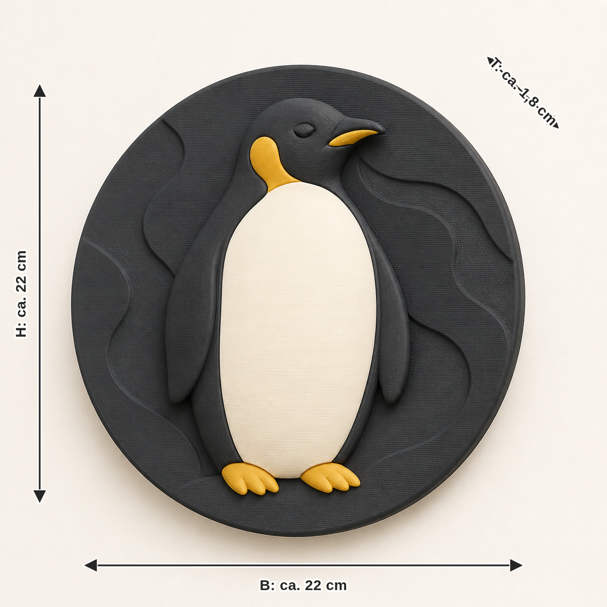 Maßbild für Pinguin-Wandrelief Tierporträt: Breite ca. 22 cm, Tiefe ca. 1.8 cm, Höhe ca. 22 cm
