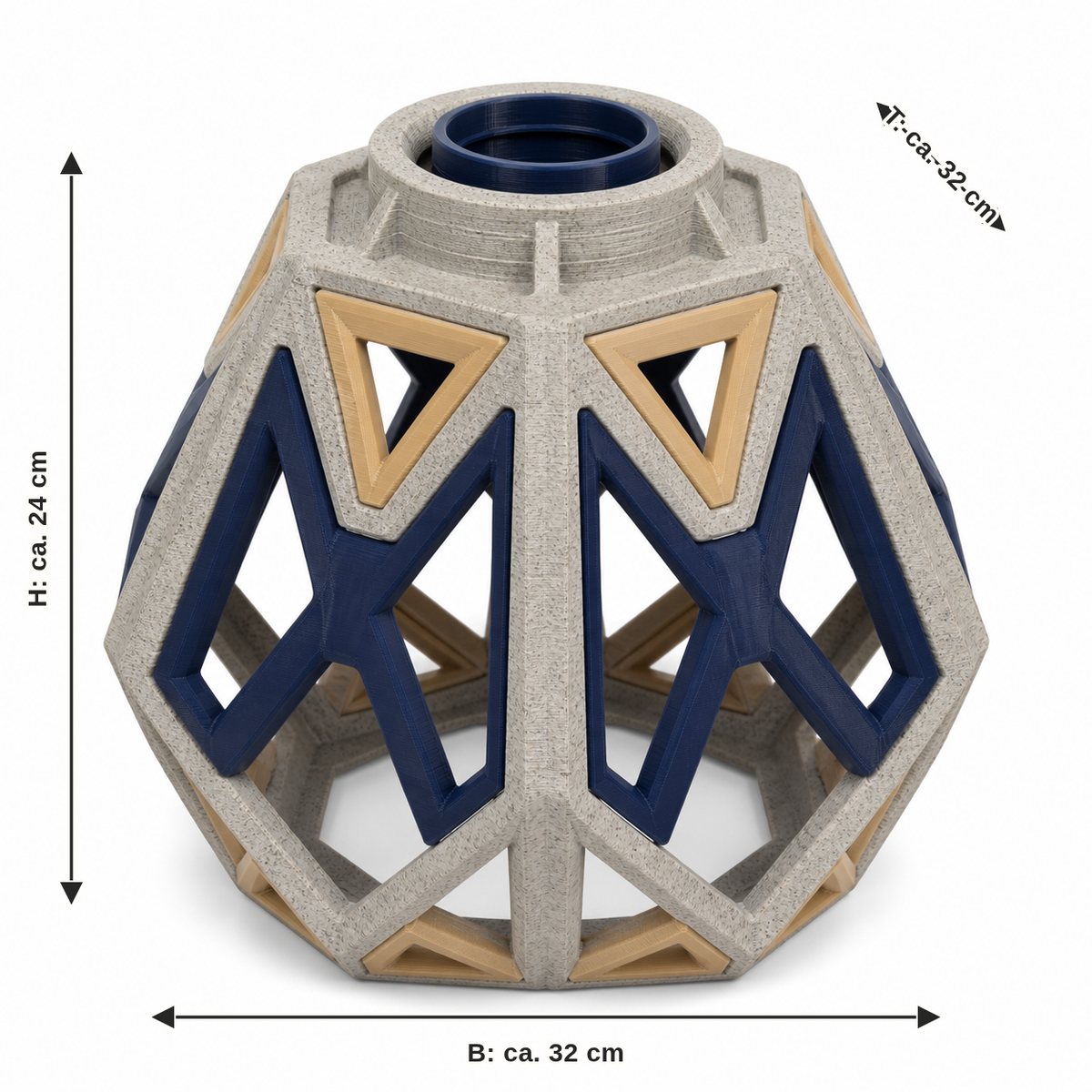 Dimensional image for Polygonal lampshade in Navy and stone grey: width approx. 32 cm, depth approx. 32 cm, height approx. 24 cm