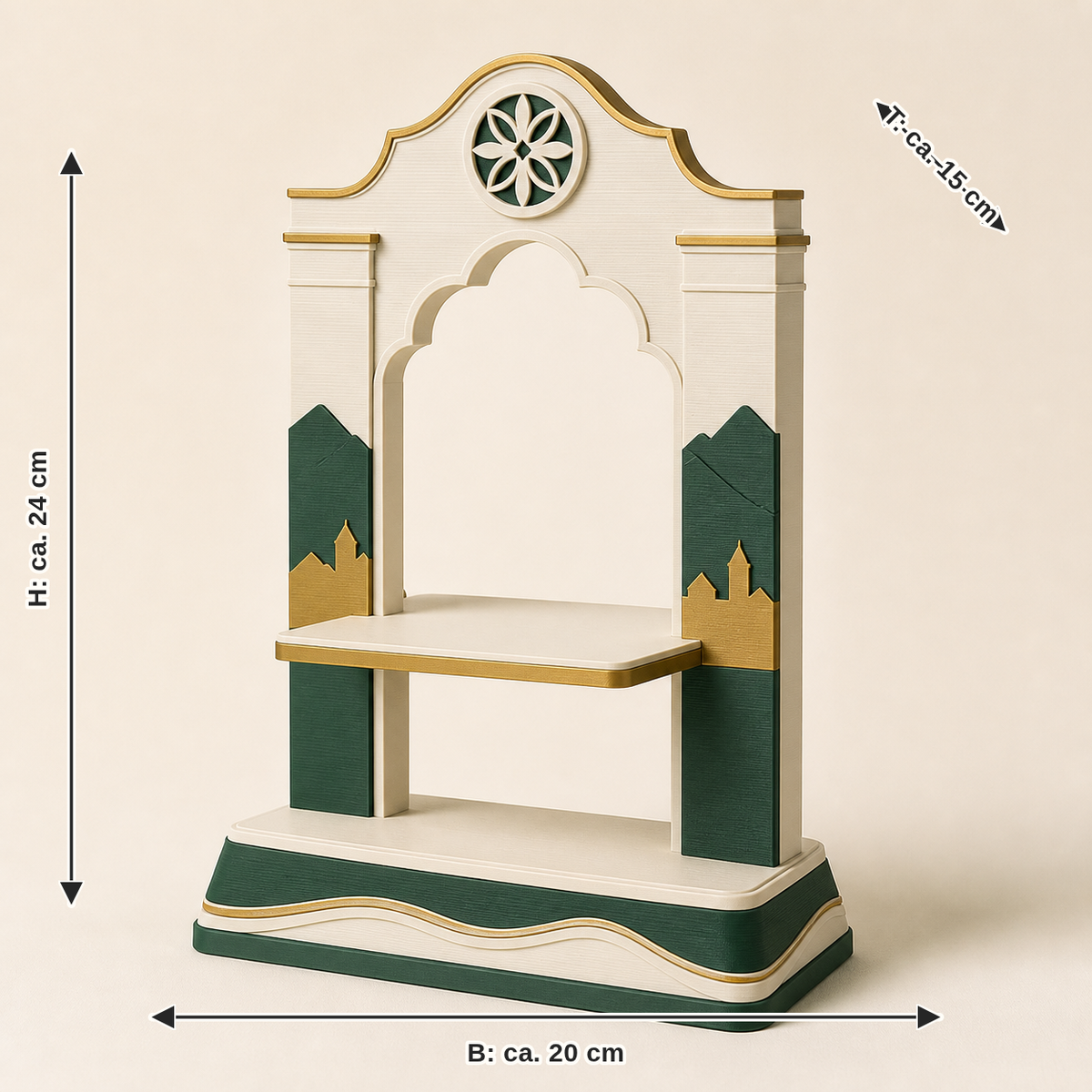 Maßbild für Präsentationsständer Altstadtportal – Salzburg: Breite ca. 20 cm, Tiefe ca. 15 cm, Höhe ca. 24 cm