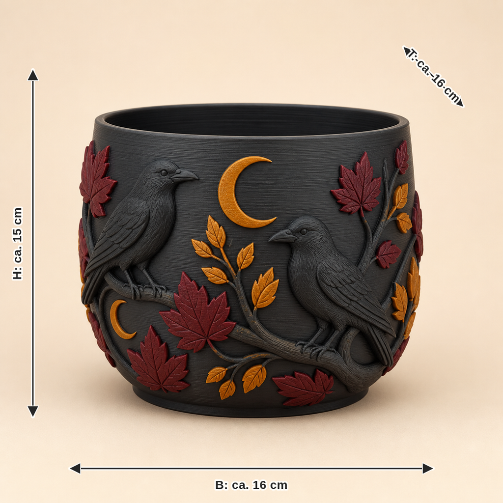 Maßbild für Rabenwald-Pflanzübertopf Asttopf: Breite ca. 16 cm, Tiefe ca. 16 cm, Höhe ca. 15 cm