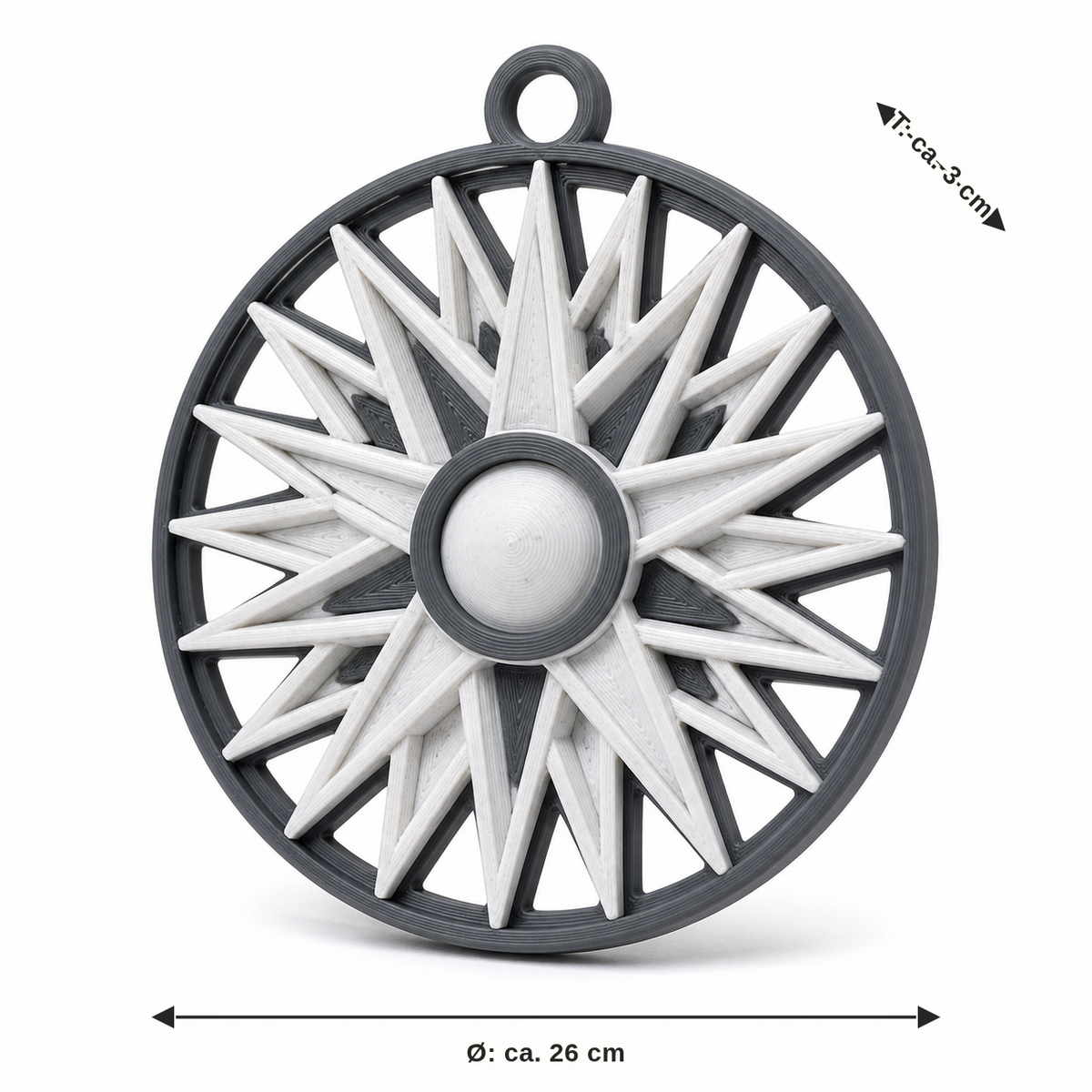 Dimensional image for wheel relief marble optical beam: diameter approx. 26 cm, depth approx. 3 cm