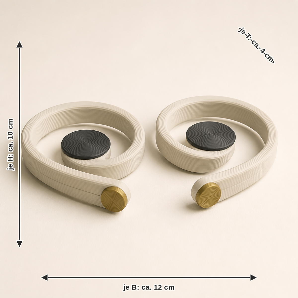 Dimensional image for barbell spiral arc – Timeless: per width about 12 cm, depth about 4 cm, height about 10 cm
