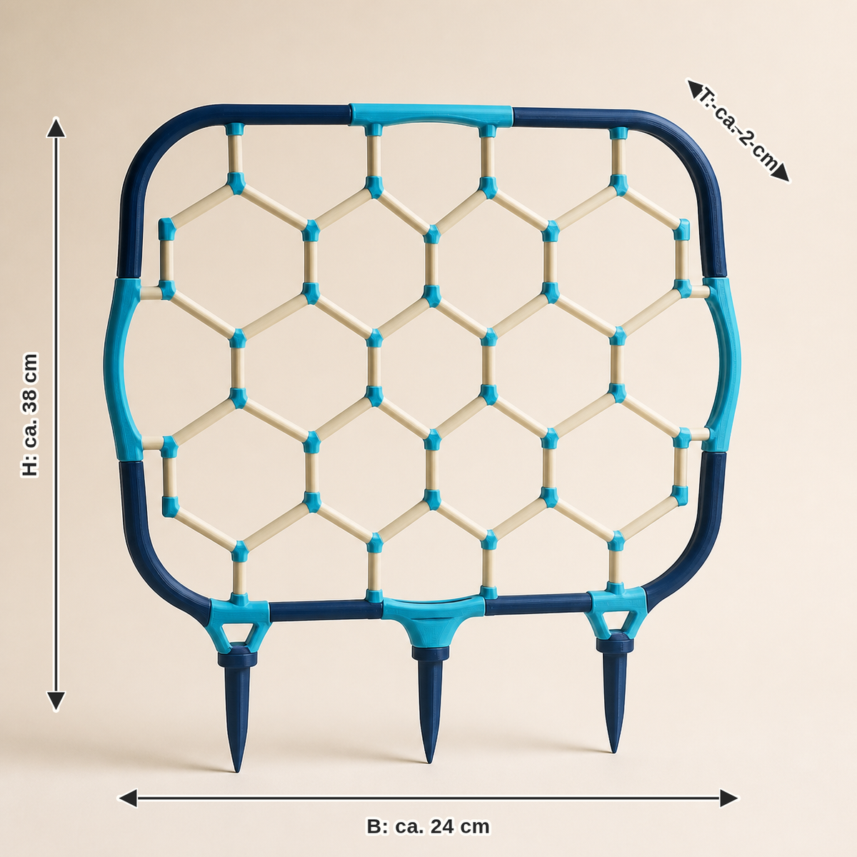Measurement for honeycomb path – Futuristic: width approx. 24 cm, depth approx. 2 cm, height approx. 38 cm