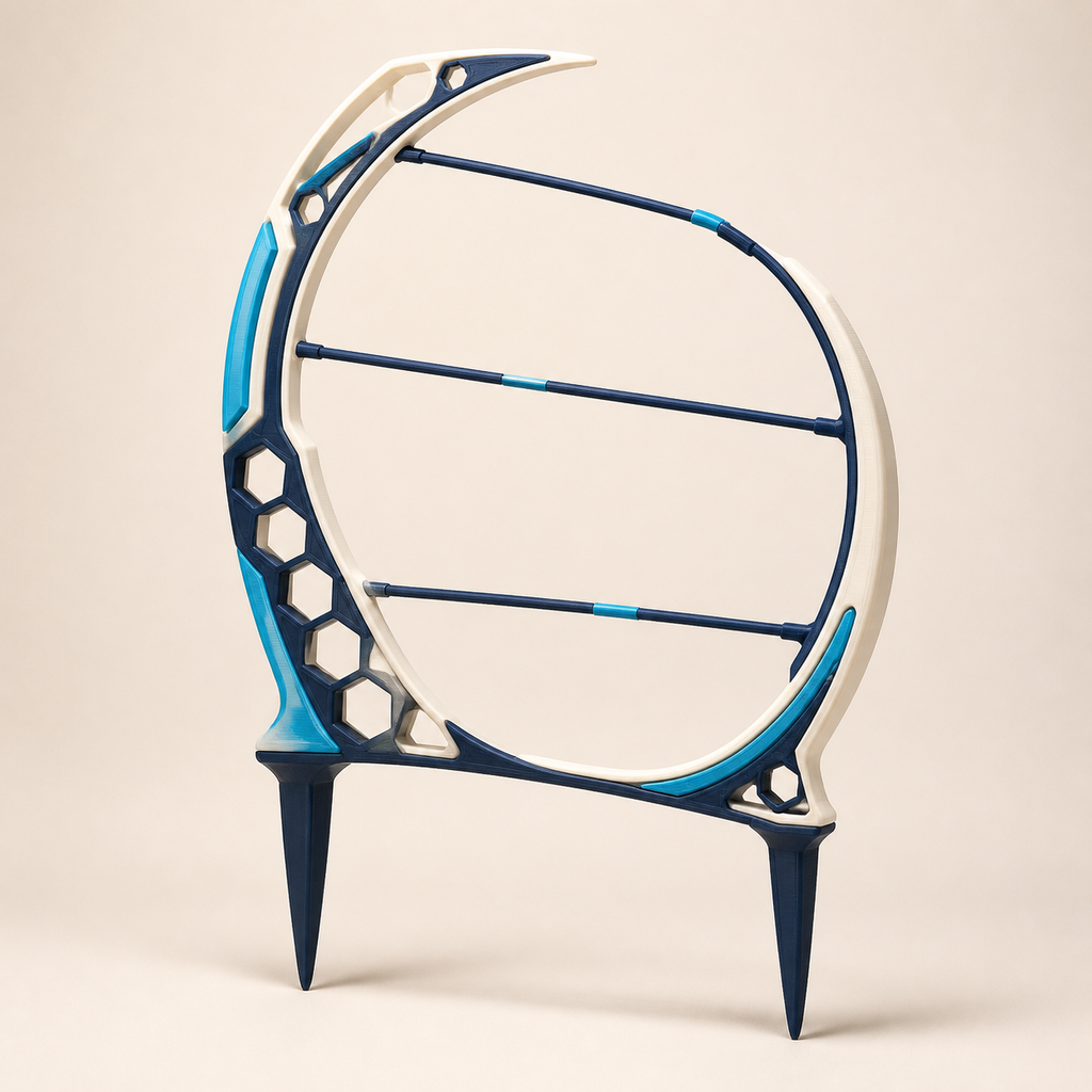 climbing support Moonbow in 3D printed Futuristic PETG in cream, dark blue, cyan