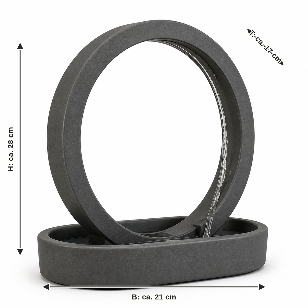 Dimensional image for ring-indoor fountains in graphite grey: width approx. 21 cm, depth approx. 17 cm, height approx. 28 cm