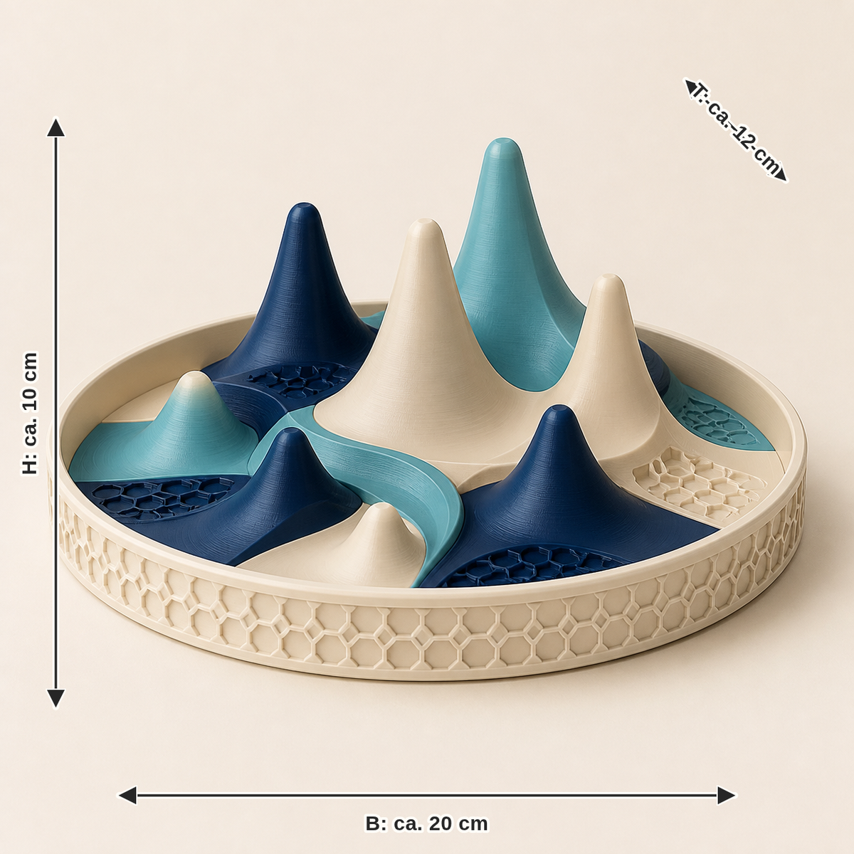 Dimensional image for ring tray Gipfelfeld – Futuristic: width approx. 20 cm, depth approx. 12 cm, height approx. 10 cm