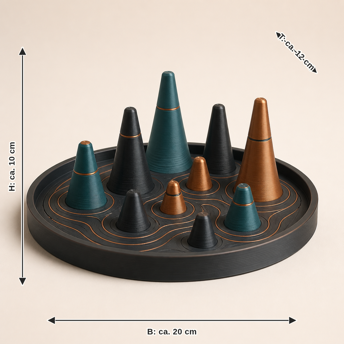 Maßbild für Ringablage Gipfelfeld – Modern: Breite ca. 20 cm, Tiefe ca. 12 cm, Höhe ca. 10 cm