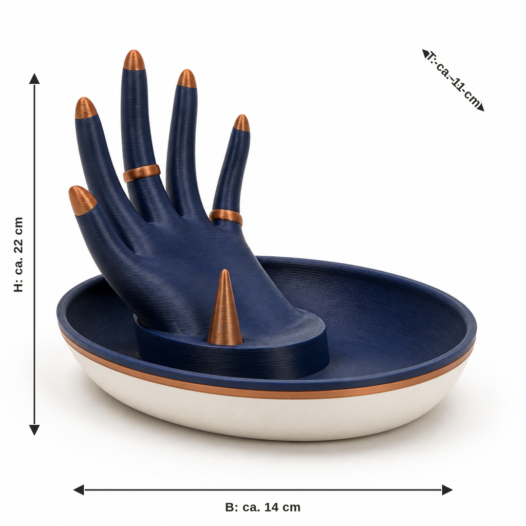 Measurement for ring hand night copper: width approx. 14 cm, depth approx. 11 cm, height approx. 22 cm
