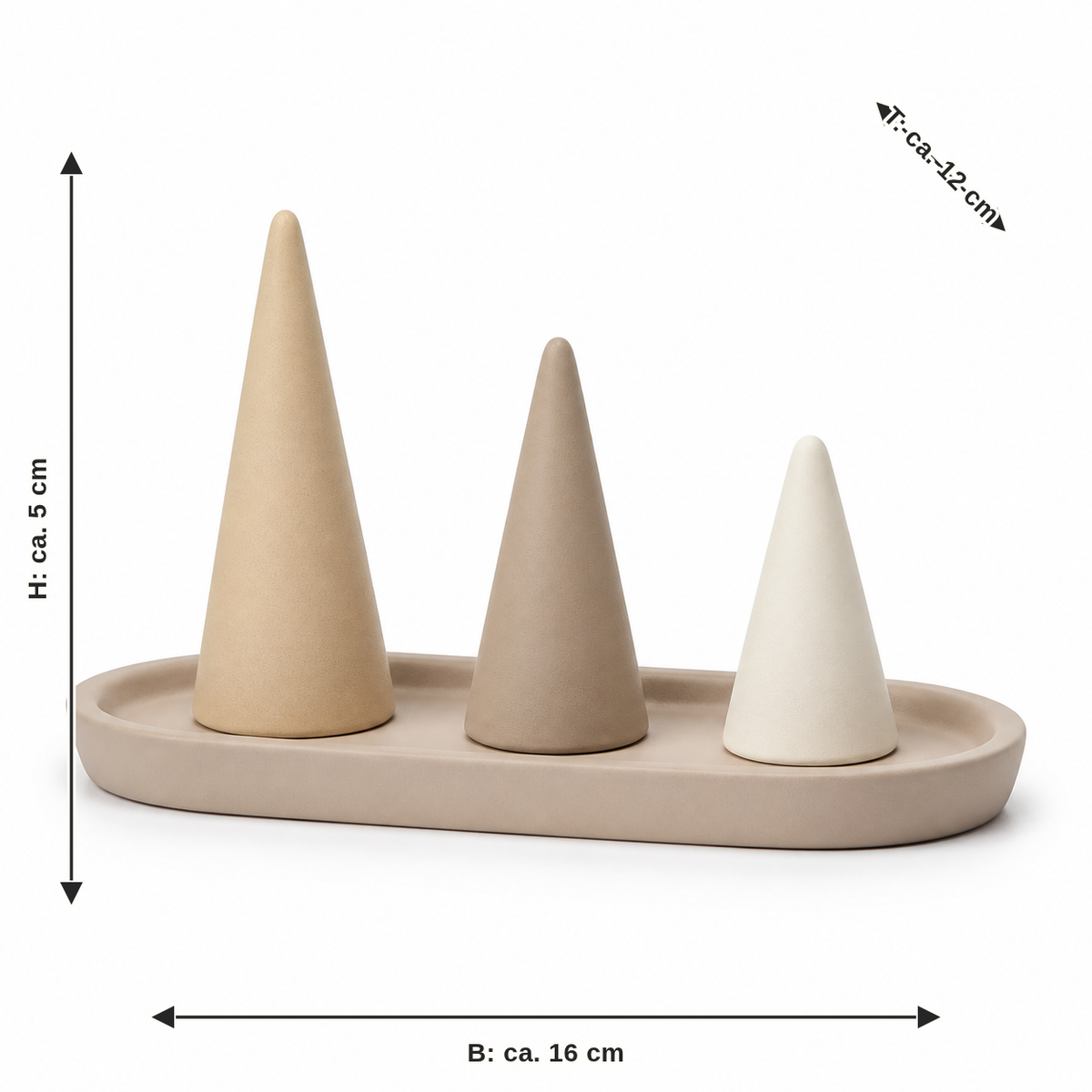 Dimensional image for ring cone set with shelf in natural shades: width approx. 16 cm, depth approx. 12 cm, height approx. 5 cm