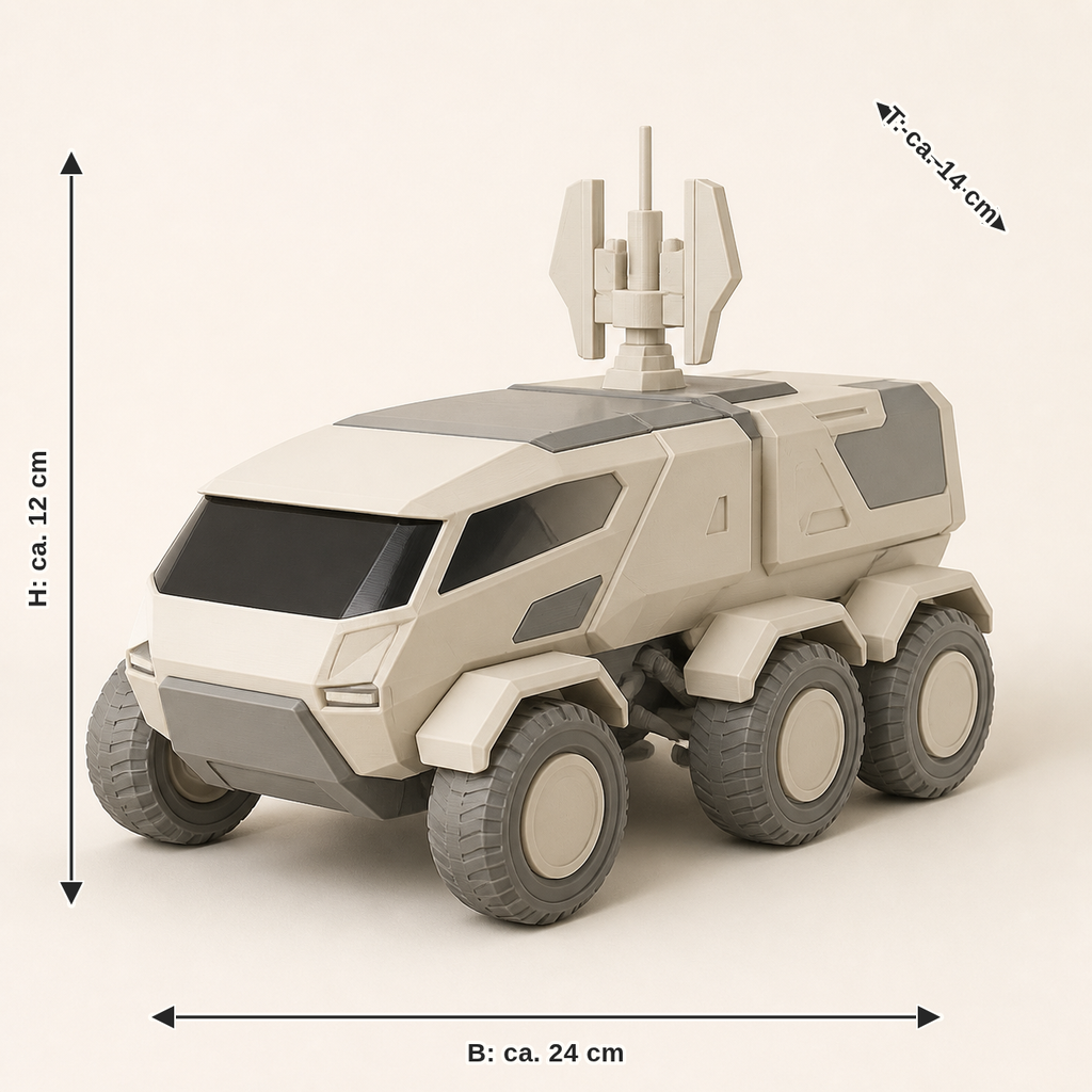 Dimensional image for Rover model Orbit – minimalist: width approx. 24 cm, depth approx. 14 cm, height approx. 12 cm