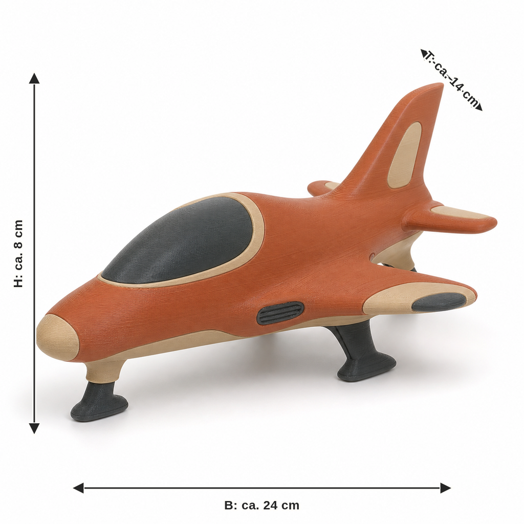 Measurement for a quiet aircraft model in terracotta: width approx. 24 cm, depth approx. 14 cm, height approx. 8 cm