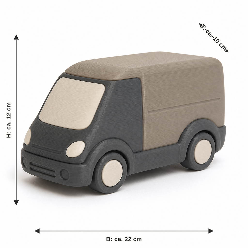 Measurement for a quiet van model in taupe and anthracite: width approx. 22 cm, depth approx. 10 cm, height approx. 12 cm