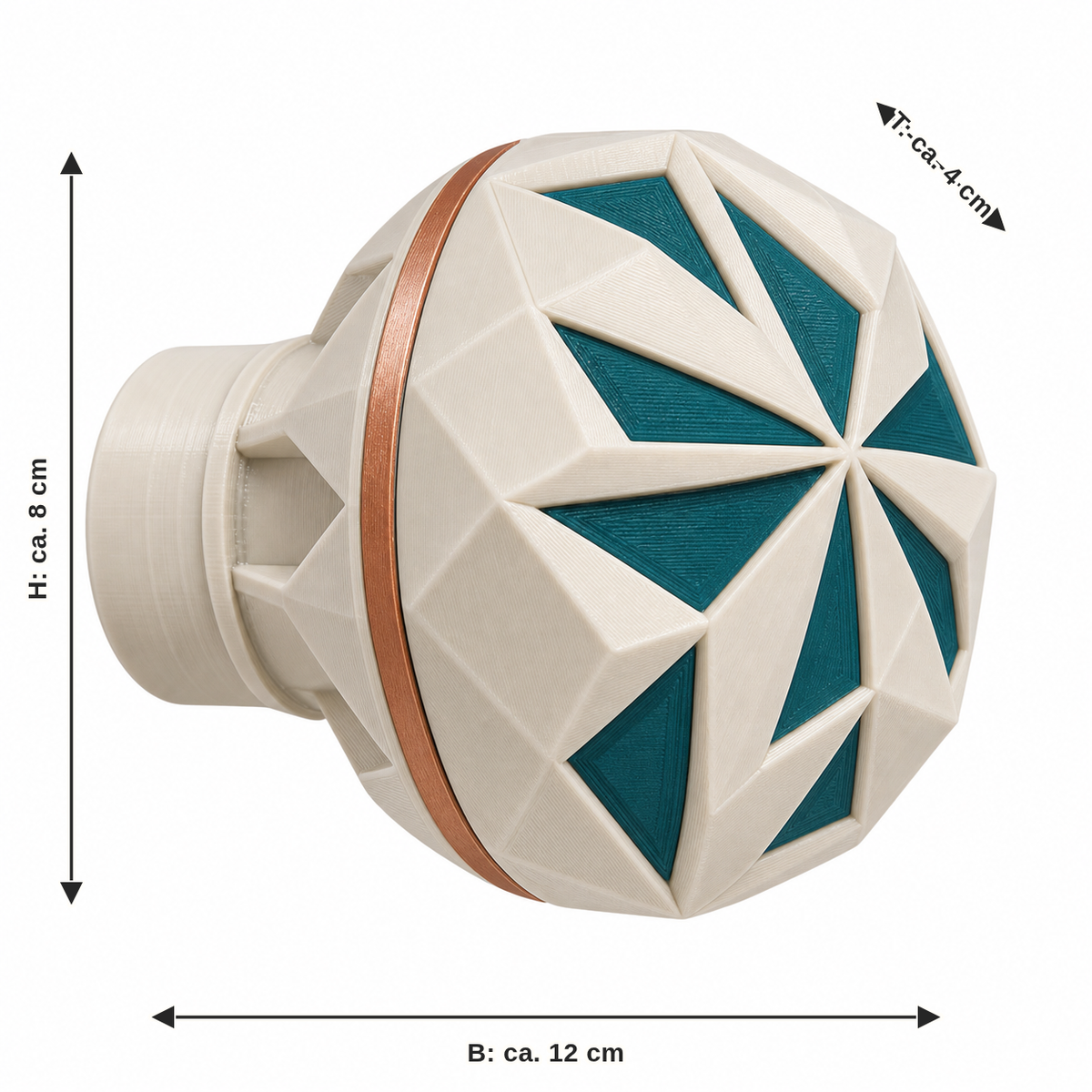 Measurement for round curtain holder with star facets: width approx. 12 cm, depth approx. 4 cm, height approx. 8 cm