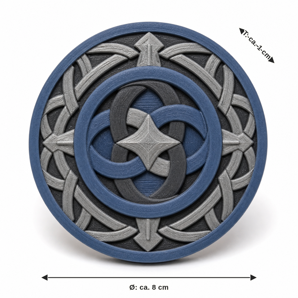 Maßbild für Runder Magnet mit Knotenschild: Durchmesser ca. 8 cm, Tiefe ca. 1 cm