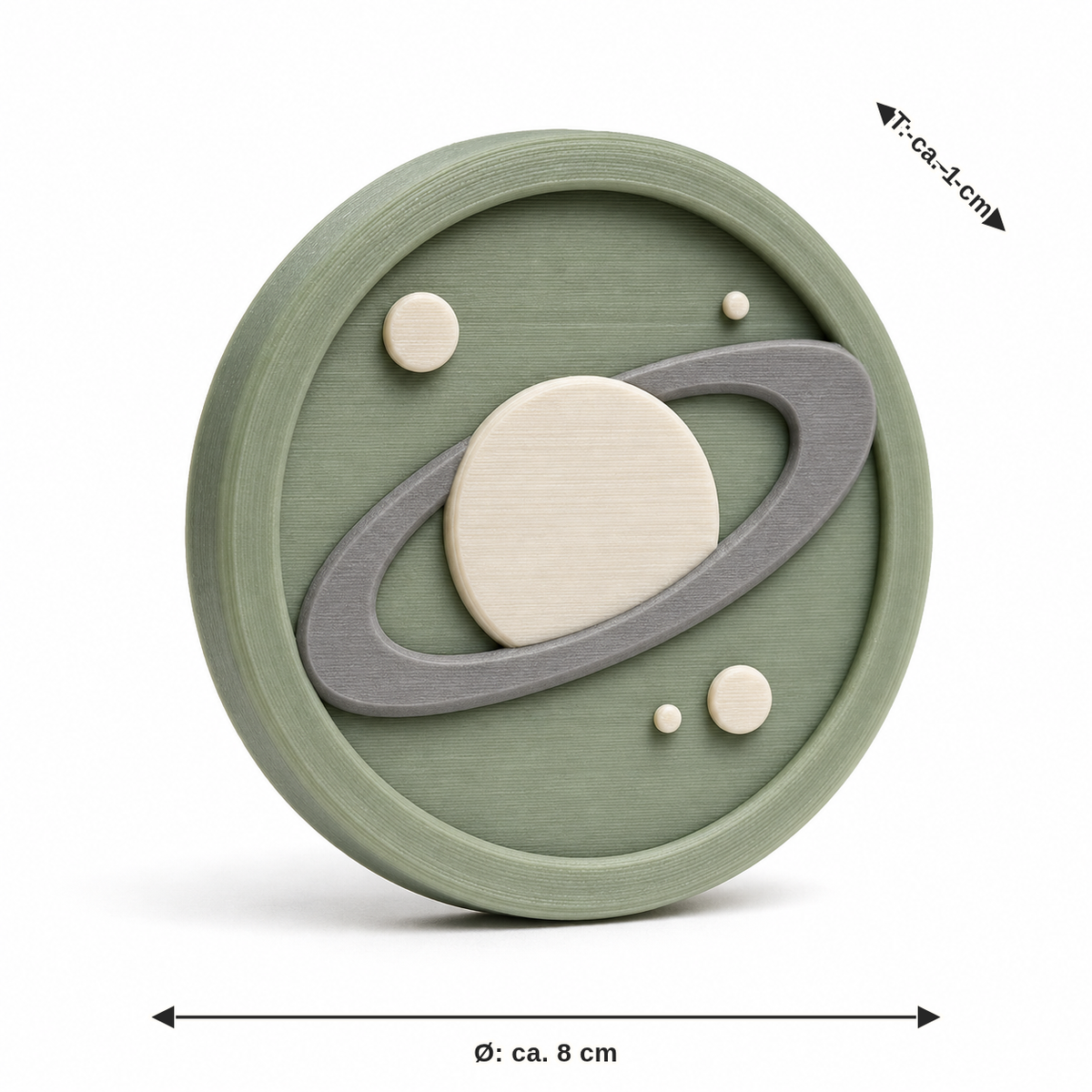 Maßbild für Runder Magnet mit ruhigem Planetenmotiv: Durchmesser ca. 8 cm, Tiefe ca. 1 cm