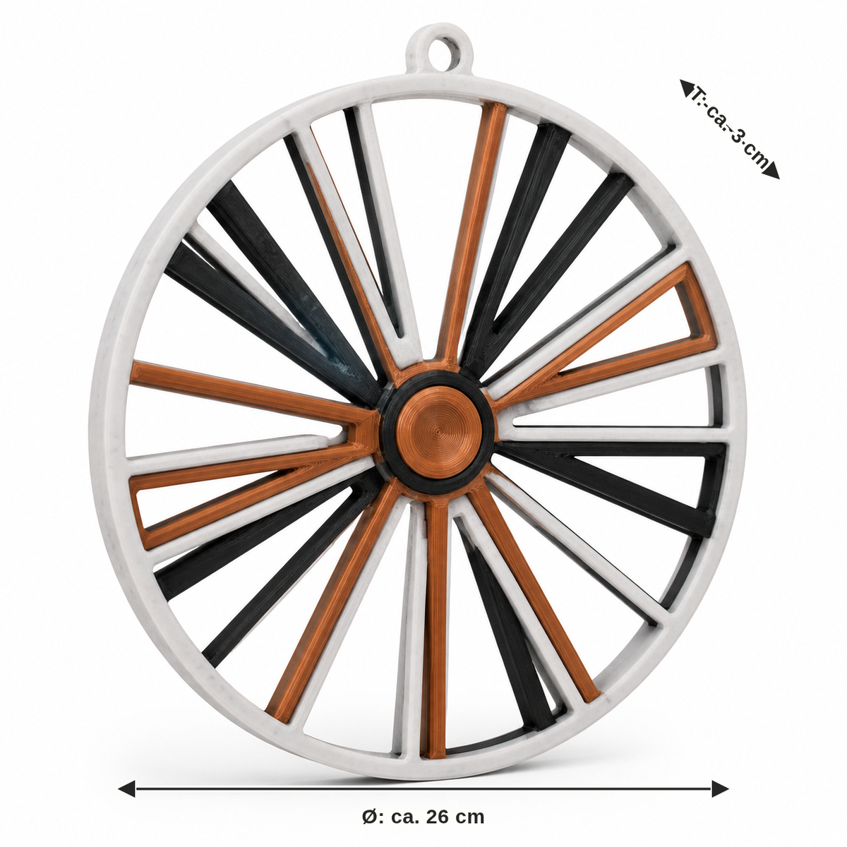 Dimensional image for Round wall ornament with radial spokes: diameter approx. 26 cm, depth approx. 3 cm