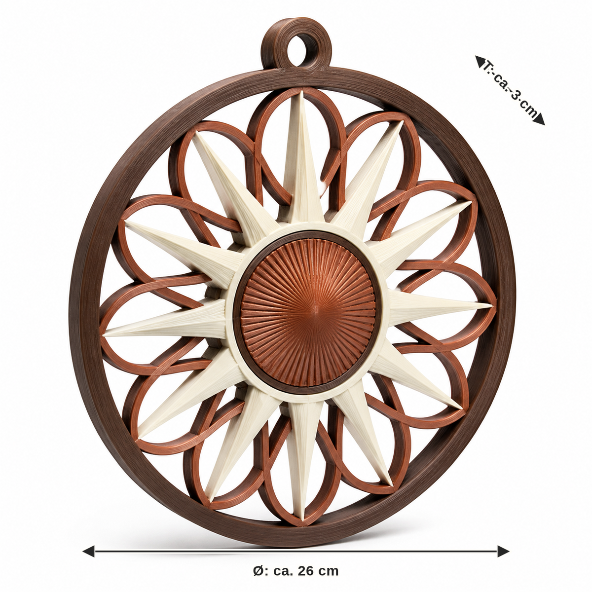 Dimensional image for Round wall ornament with sun rose: diameter approx. 26 cm, depth approx. 3 cm