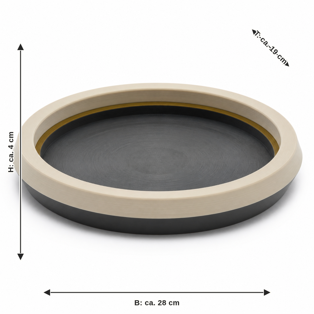 Dimensional image for round tablet ivory ring: width approx. 28 cm, depth approx. 19 cm, height approx. 4 cm