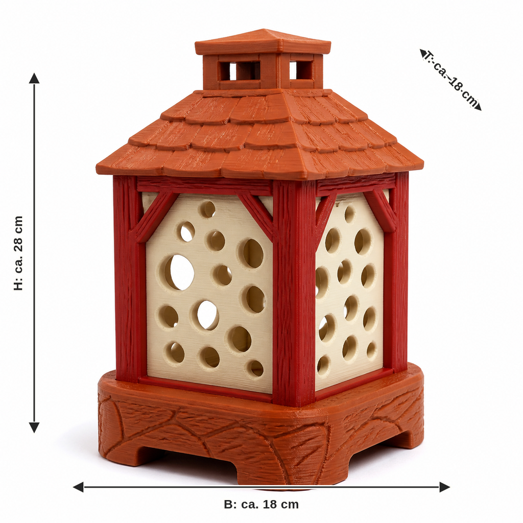 Dimensional image for Rustic garden lantern in terracotta and red: width approx. 18 cm, depth approx. 18 cm, height approx. 28 cm