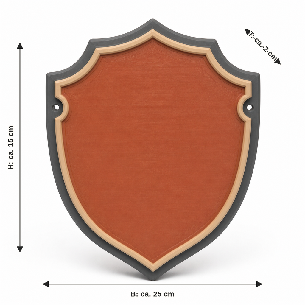Dimensional image for shielded door sign in terracotta: width approx. 25 cm, depth approx. 2 cm, height approx. 15 cm