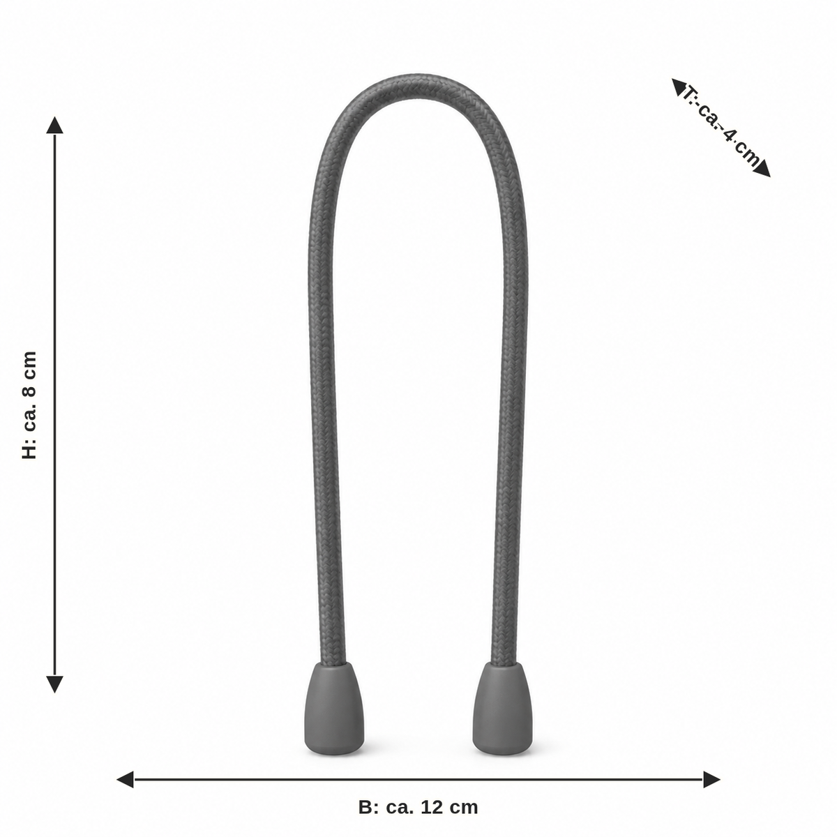 Dimensional image for plain slash cord in graphite grey: width approx. 12 cm, depth approx. 4 cm, height approx. 8 cm
