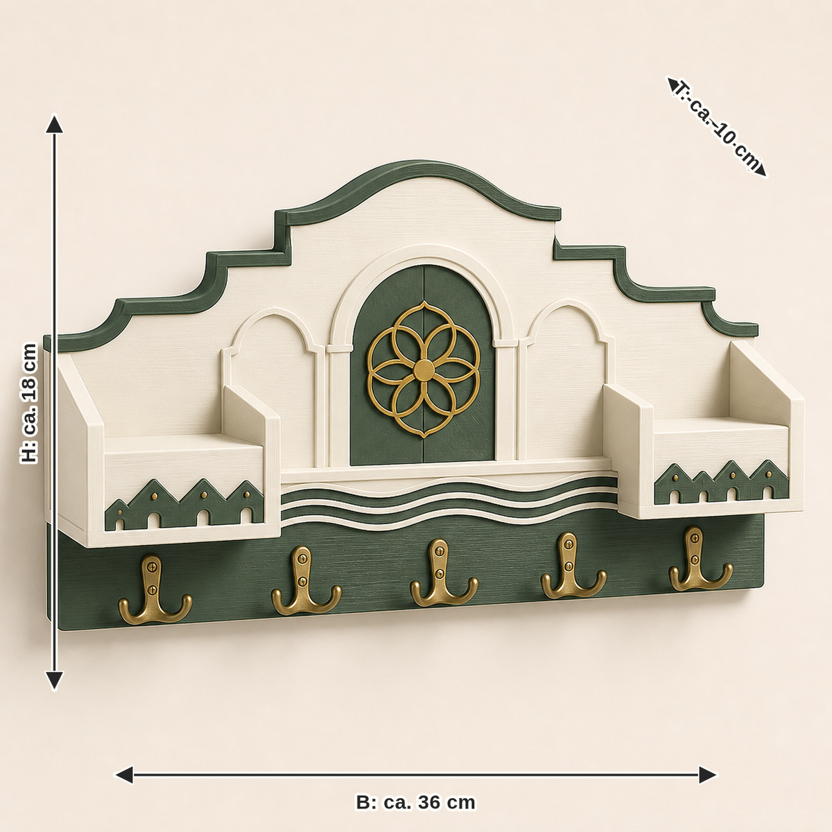 Dimensional image for key rack Old Town mailbox – Salzburg: width approx. 36 cm, depth approx. 10 cm, height approx. 18 cm