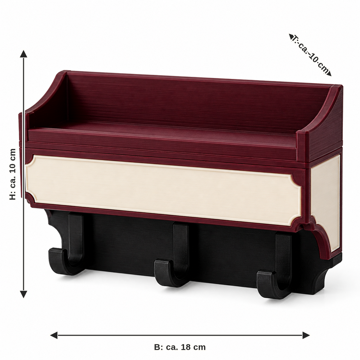 Dimensional image for key tray Bordeauxbank: width approx. 18 cm, depth approx. 10 cm, height approx. 10 cm