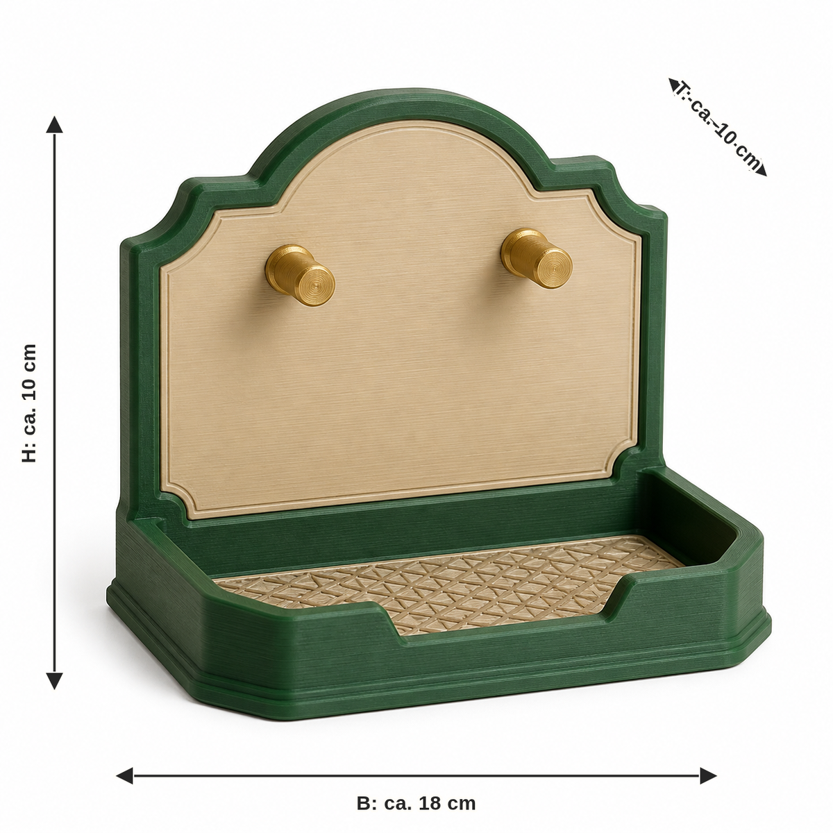Measurement for key tray Emerald arc: width approx. 18 cm, depth approx. 10 cm, height approx. 10 cm