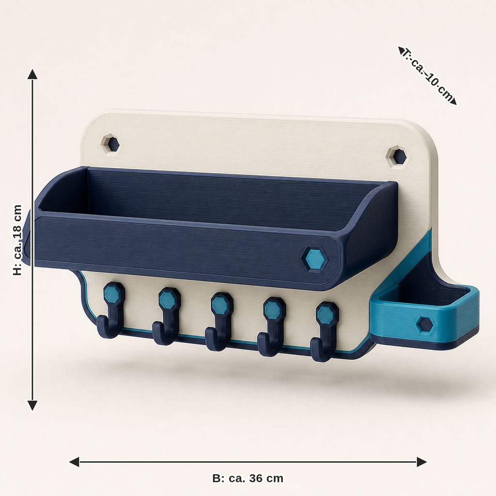 Measurement for key rack mailbox – Futuristic: width approx. 36 cm, depth approx. 10 cm, height approx. 18 cm