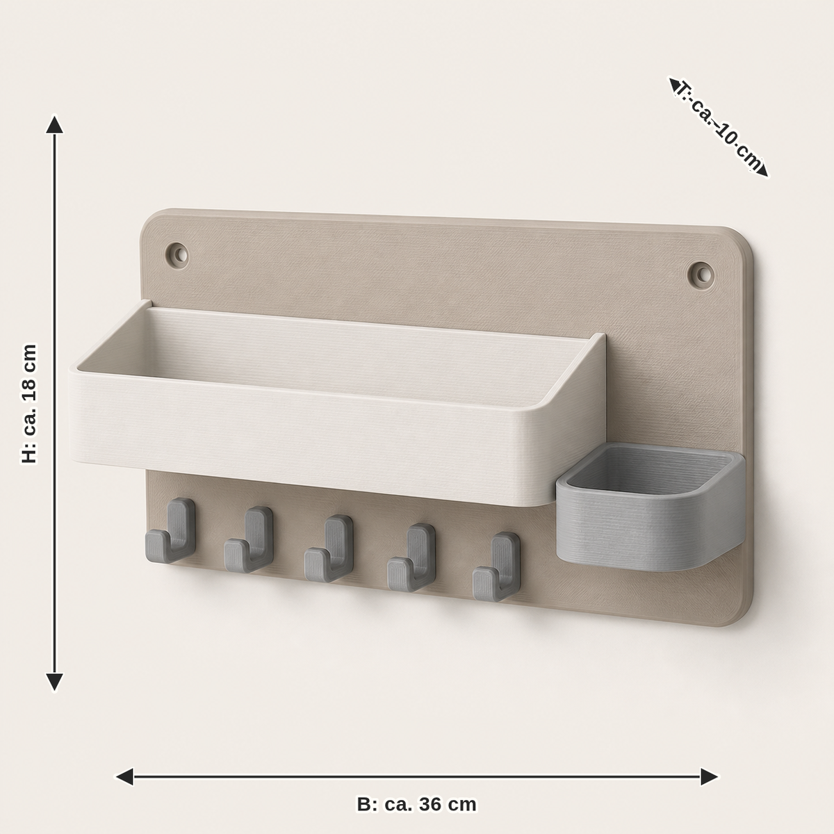 Dimensional image for key rack mailbox – minimalist: width approx. 36 cm, depth approx. 10 cm, height approx. 18 cm