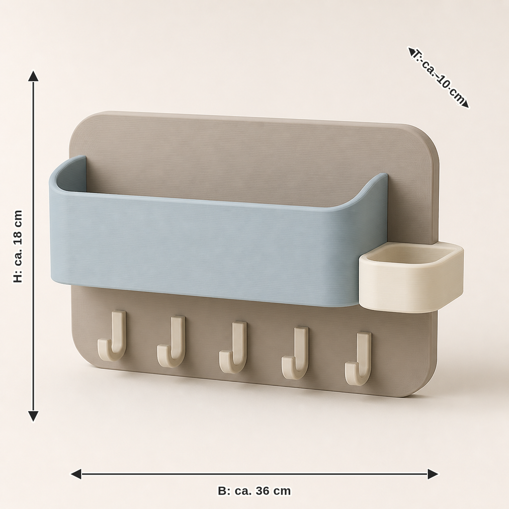 Maßbild für Schlüsselboard Postfach – Still: Breite ca. 36 cm, Tiefe ca. 10 cm, Höhe ca. 18 cm