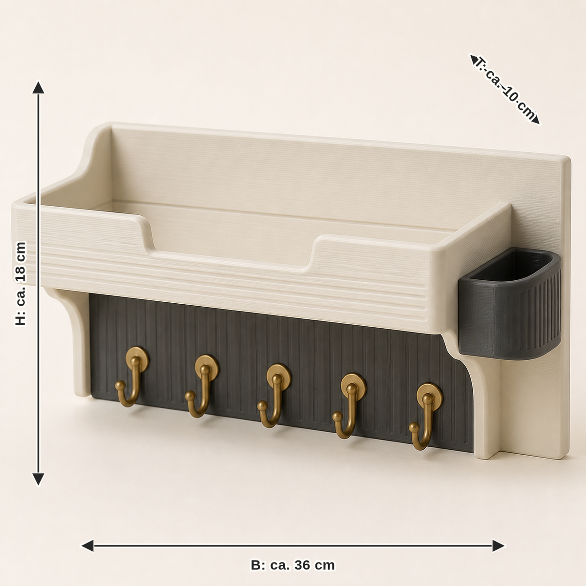 Measurement for key rack mailbox – Timeless: width approx. 36 cm, depth approx. 10 cm, height approx. 18 cm