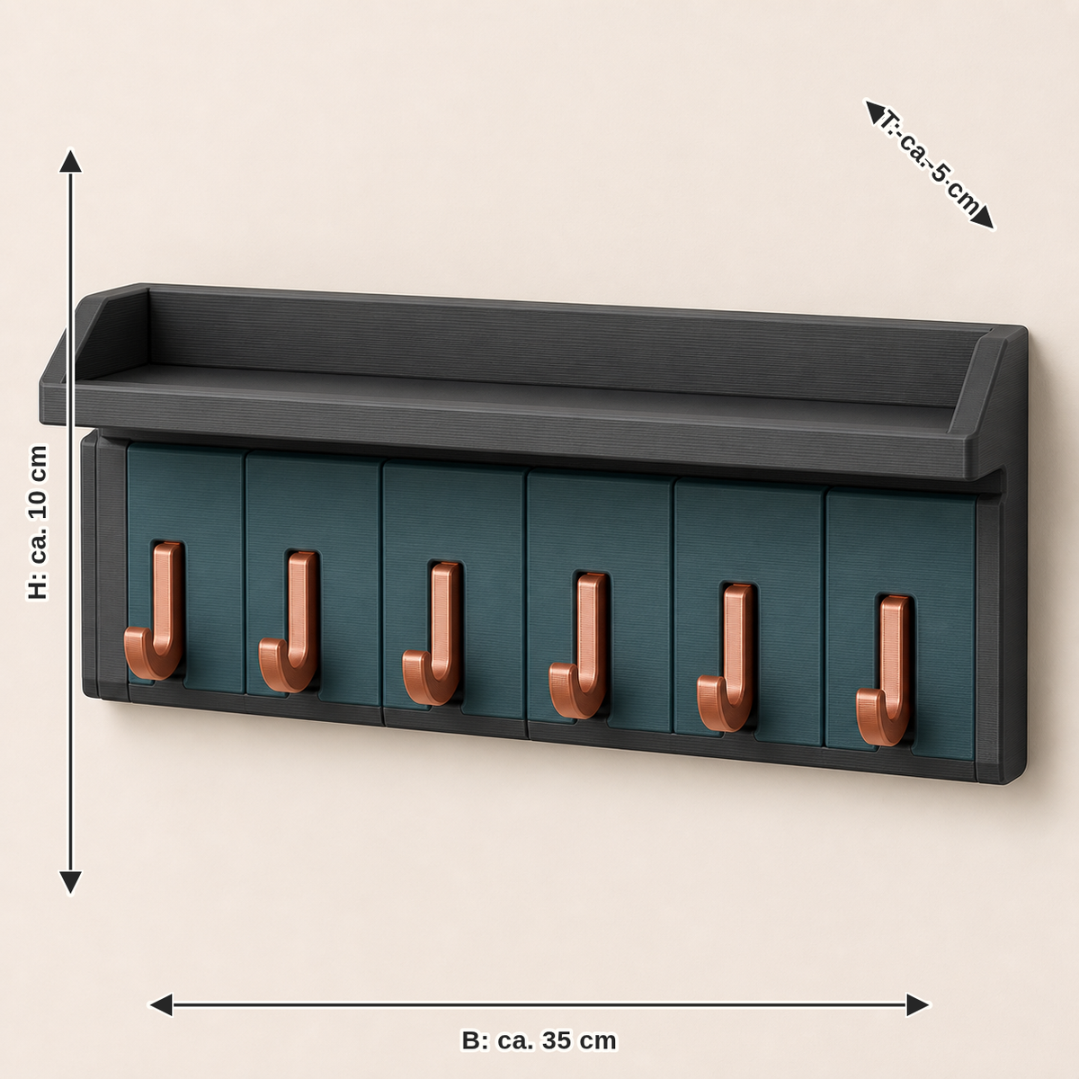 Modular hook – Modern: width approx. 35 cm, depth approx. 5 cm, height approx. 10 cm