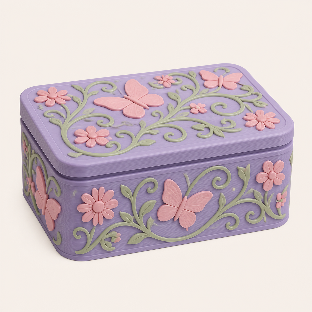 butterfly garden-storage box wing box in 3D-printed PETG in lilac, rose, sage green