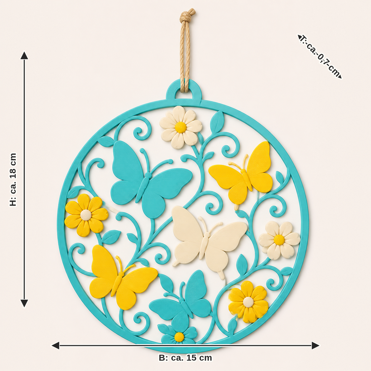 Dimensional picture for butterfly garden-window ornament moth window: width approx. 15 cm, depth approx. 0.7 cm, height approx. 18 cm