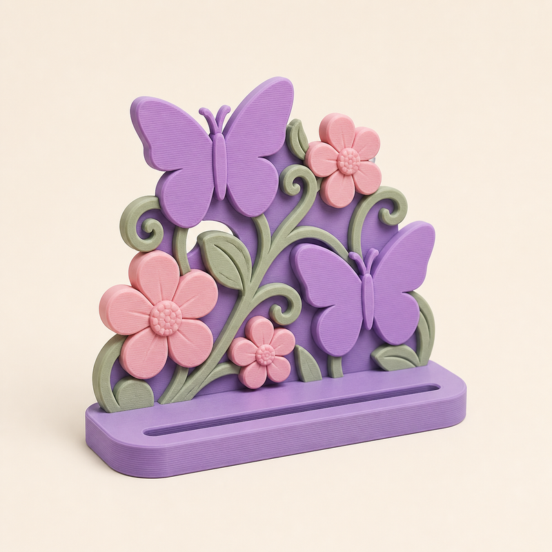 butterfly garden photo holder 3D printed PETG in lilac, rose, sage green
