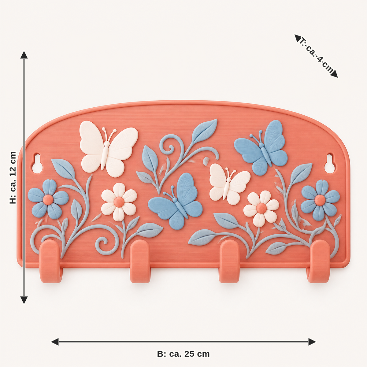 Dimensional image for butterfly garden-key rack butterfly hook: width approx. 25 cm, depth approx. 4 cm, height approx. 12 cm