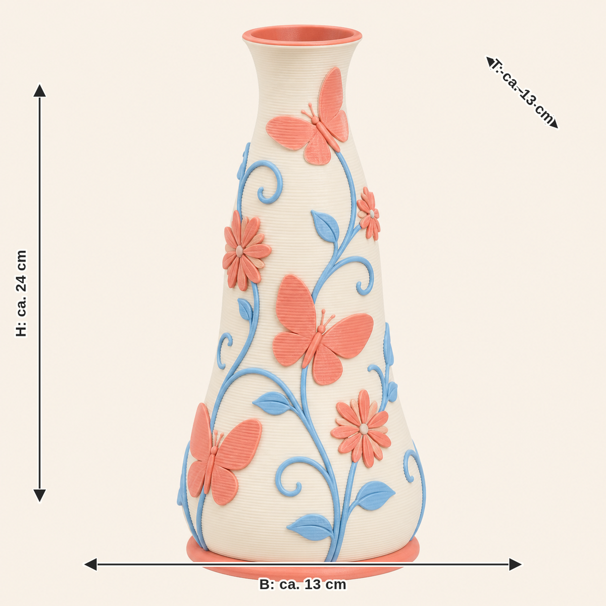 Dimensional image for butterfly garden-dried flowers-Vase Wing handle: width approx. 13 cm, depth approx. 13 cm, height approx. 24 cm