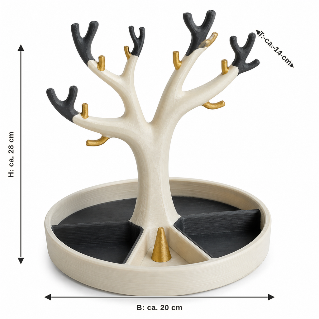 Dimensional image for jewellery tree Elfenbein: width approx. 20 cm, depth approx. 14 cm, height approx. 28 cm