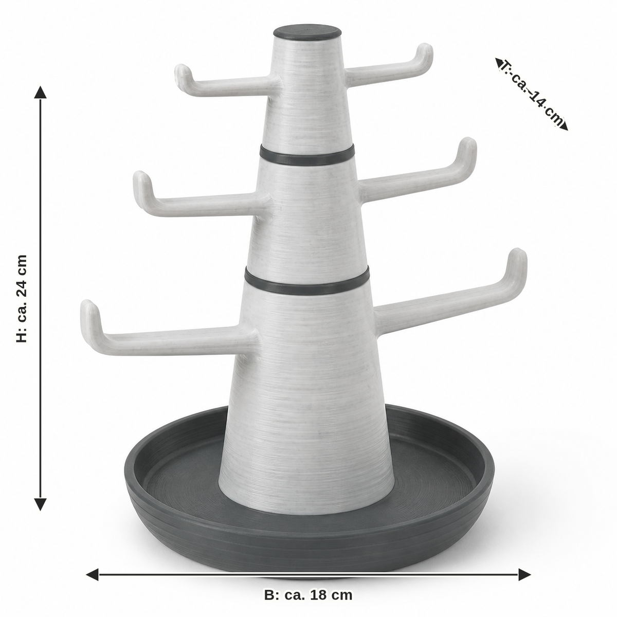 Dimensional image for jewellery stood marble optics crown: width approx. 18 cm, depth approx. 14 cm, height approx. 24 cm